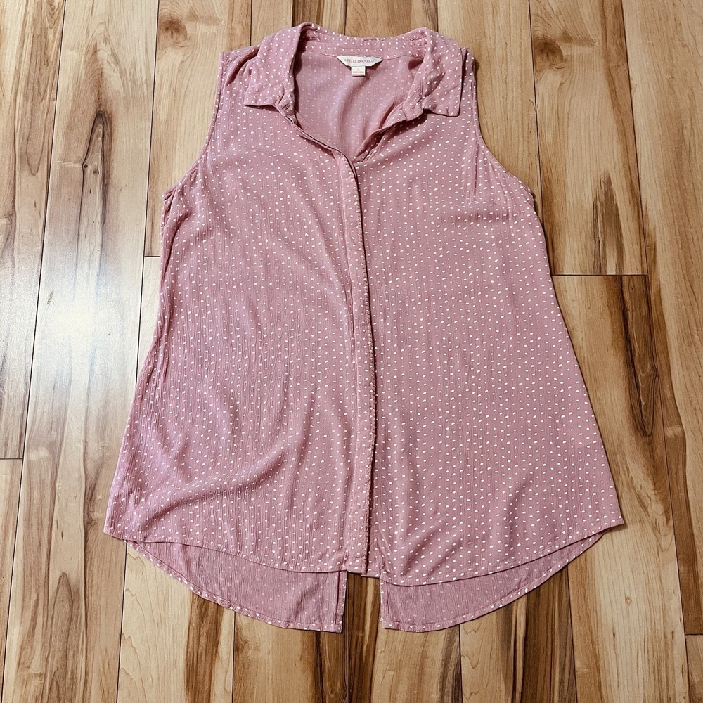 April Cornell Sleeveless Tunic Top Pink Sz L Open Button Back Detail Cottagecore